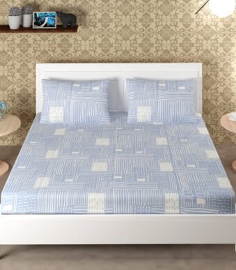 Multiline Cotton Purple King Size Bedsheet with Pillow Covers