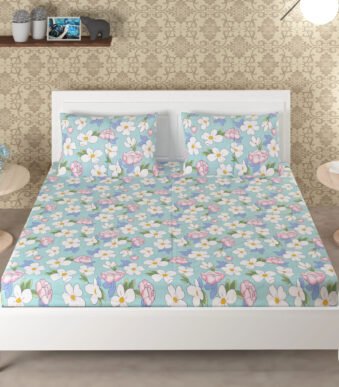 Flower Cotton King Size Bedsheet with Pillow Covers