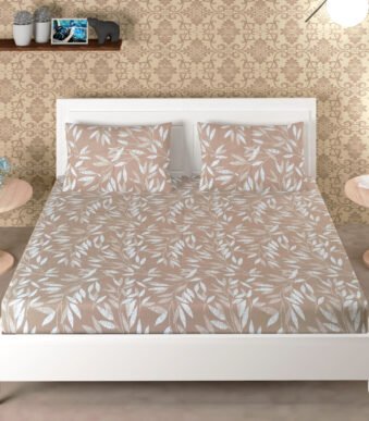 Leaves Cotton King Size Bedsheet with Pillow Covers