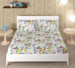 Red flower Cotton King Size Bedsheet with Pillow Covers