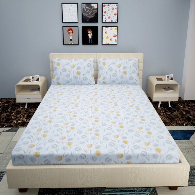 White Cotton King Size Bedsheet with Pillow Covers