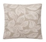 Elegant beige leaf print cushion cover with botanical pattern for sofa and living room décor