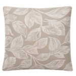 Elegant beige leaf print cushion cover with botanical pattern for sofa and living room décor